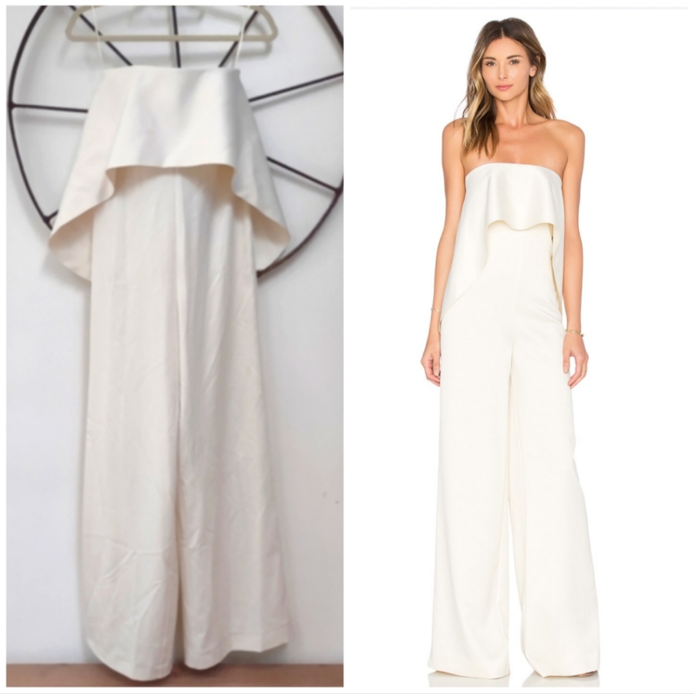 Solace London Cadenza Ivory wide leg draped ruffle jumpsuit 2 $580